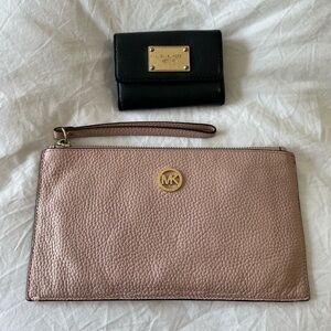 Michael Kors | Lot 2 | Pink Fulton Leather Zip Wristlet | Black Flap Coin Purse